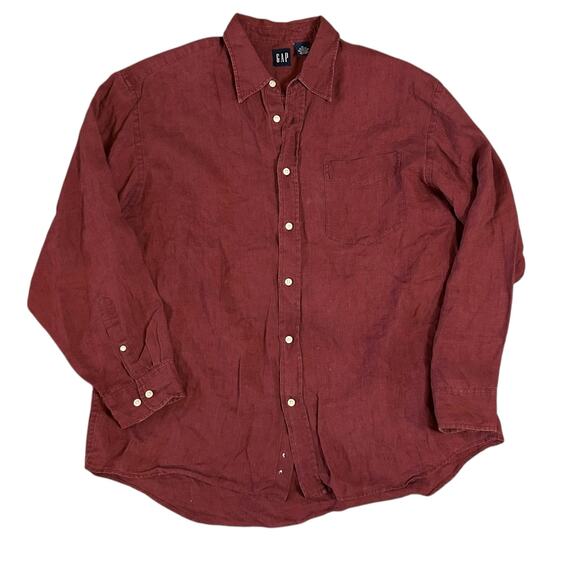 Vintage 90s Gap Mens Red Irish Linen Long Sleeve Button Up Shirt Size XL Y2K - Picture 1 of 5